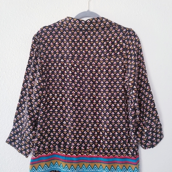 TOLANI Anthopologie Silk Bohemain Button Down Shirt Dress Tunic W Drawstring. - Picture 14 of 16